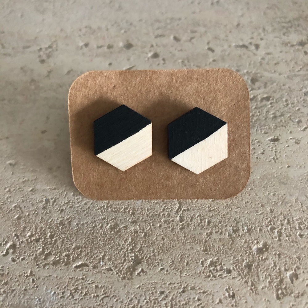 Wooden Hexagon shaped earrings